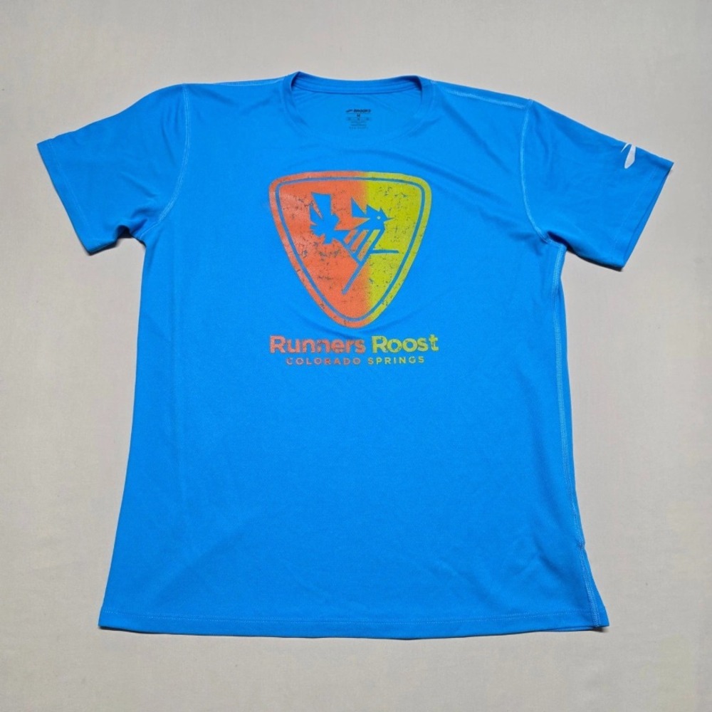 Brooks Men Runners Roost Colorado Springs Blue T-Shirt Medium Slim Pullover